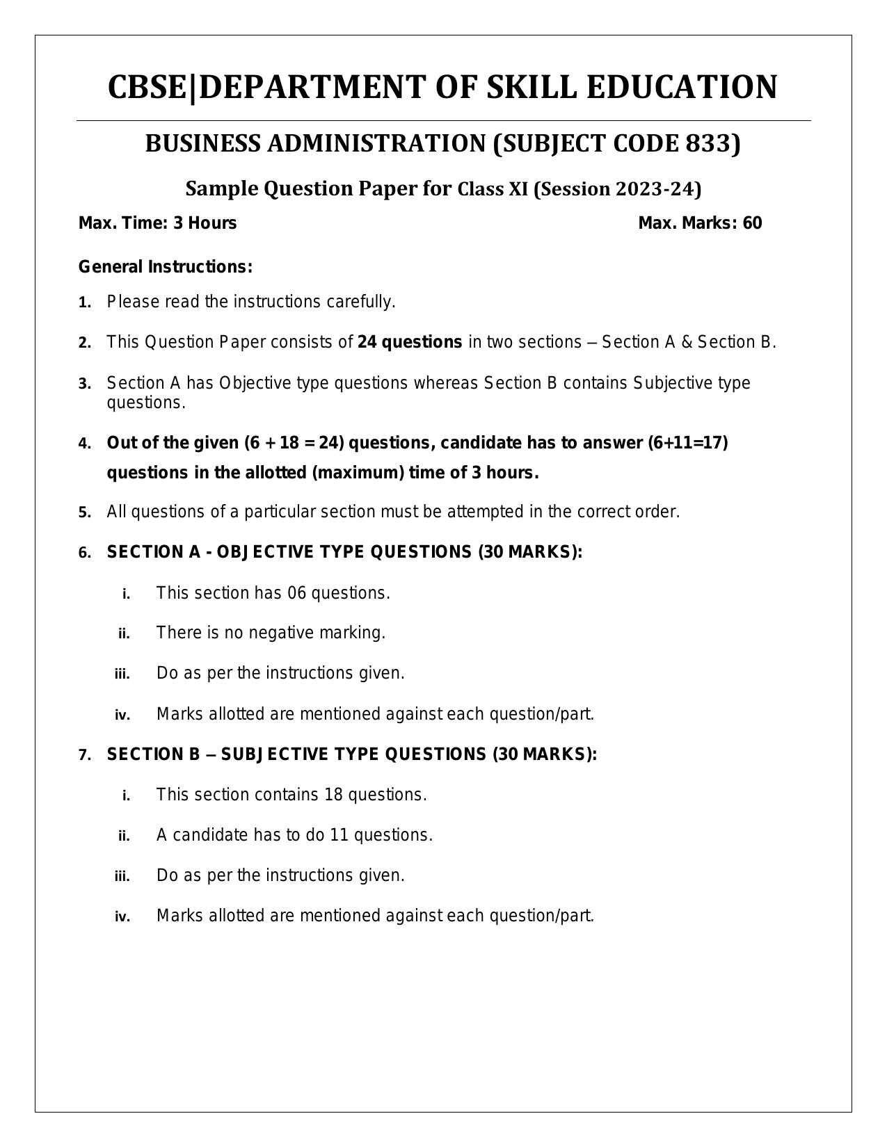 CBSE Class 11: BUSINESS ADMINISTRATION 2024 Sample Paper - Page 2