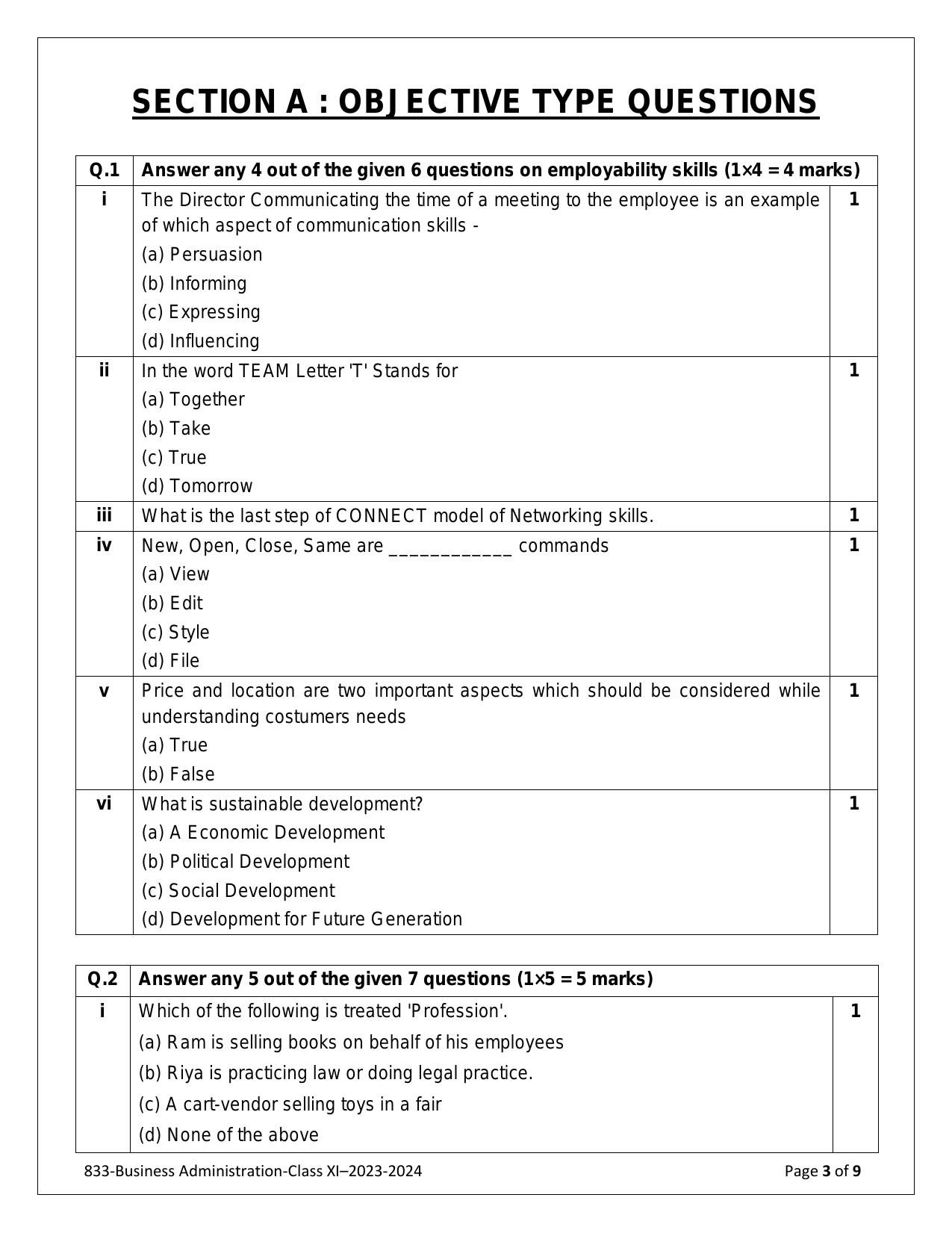 CBSE Class 11: BUSINESS ADMINISTRATION 2024 Sample Paper - Page 3