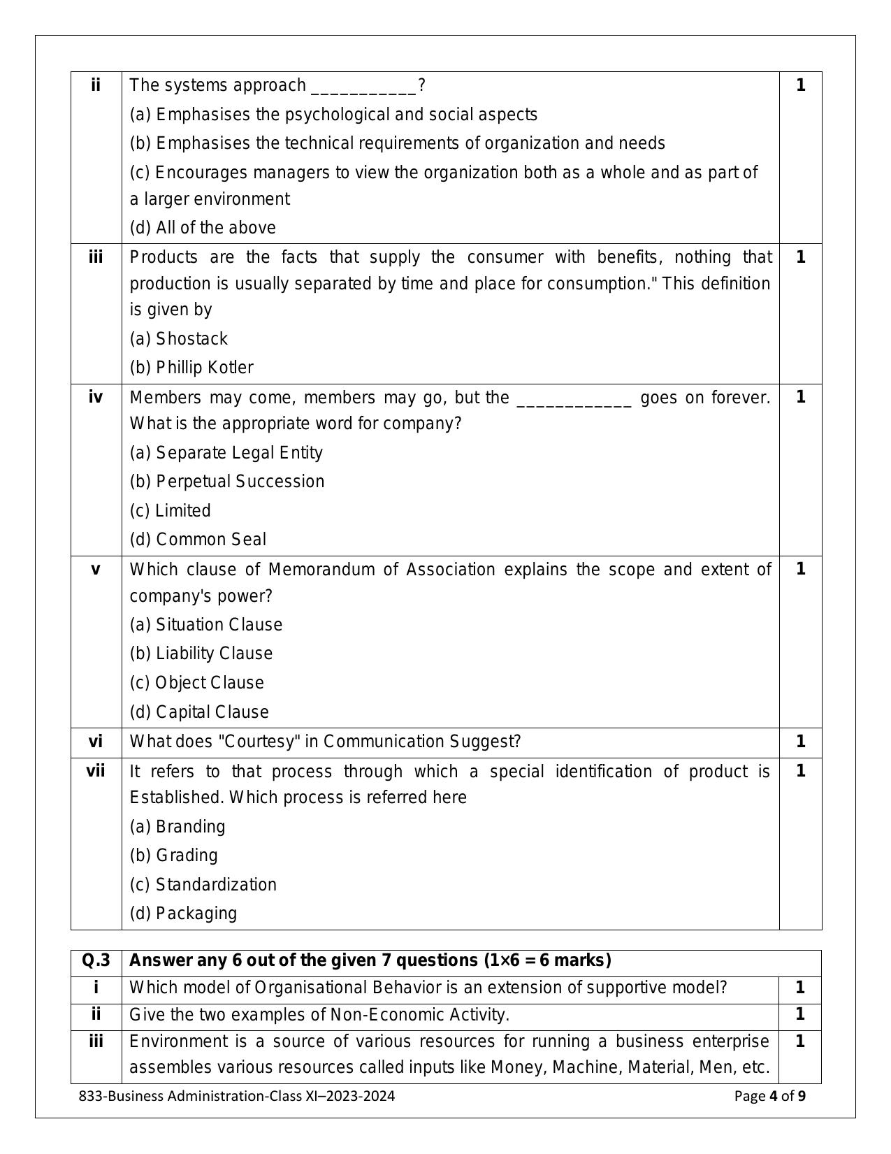 CBSE Class 11: BUSINESS ADMINISTRATION 2024 Sample Paper - Page 4