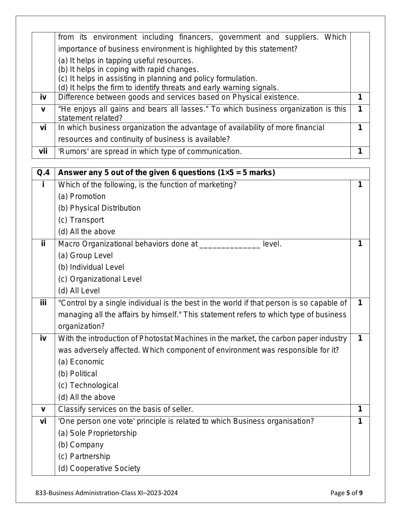 CBSE Class 11: BUSINESS ADMINISTRATION 2024 Sample Paper - Page 5