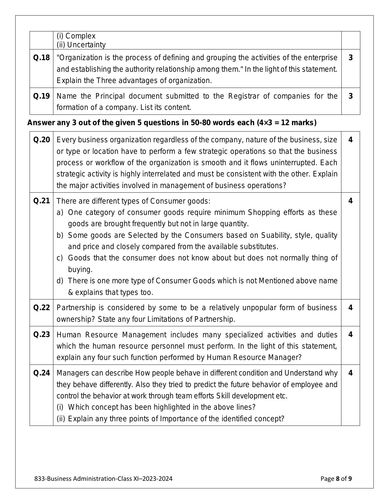 CBSE Class 11: BUSINESS ADMINISTRATION 2024 Sample Paper - Page 8