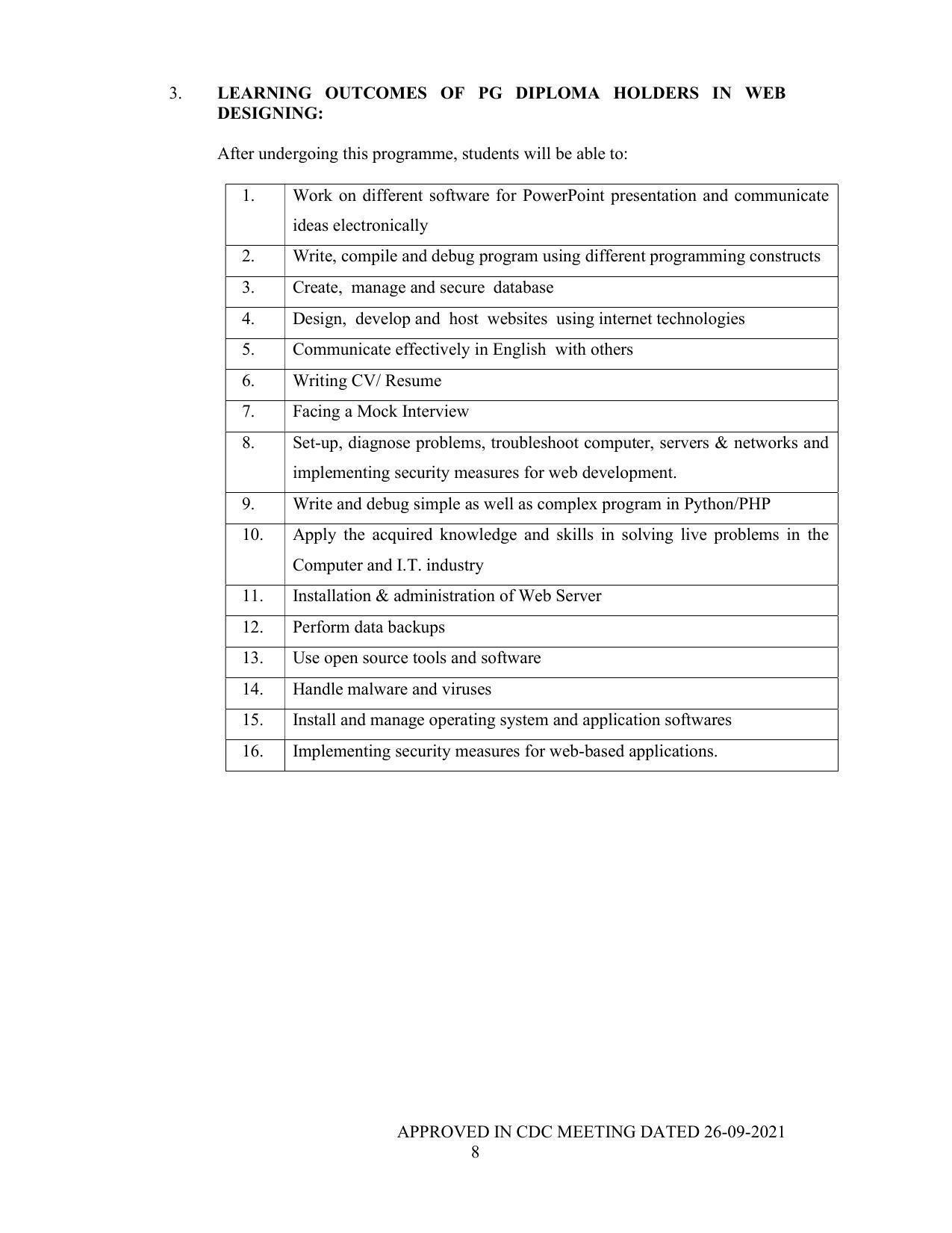 SYLLABUS FOR SEMESTER SYSTEM EFFECTIVE FROM (2021-2022) - P G DIPLOMA IN WEB DESIGNING - Page 8