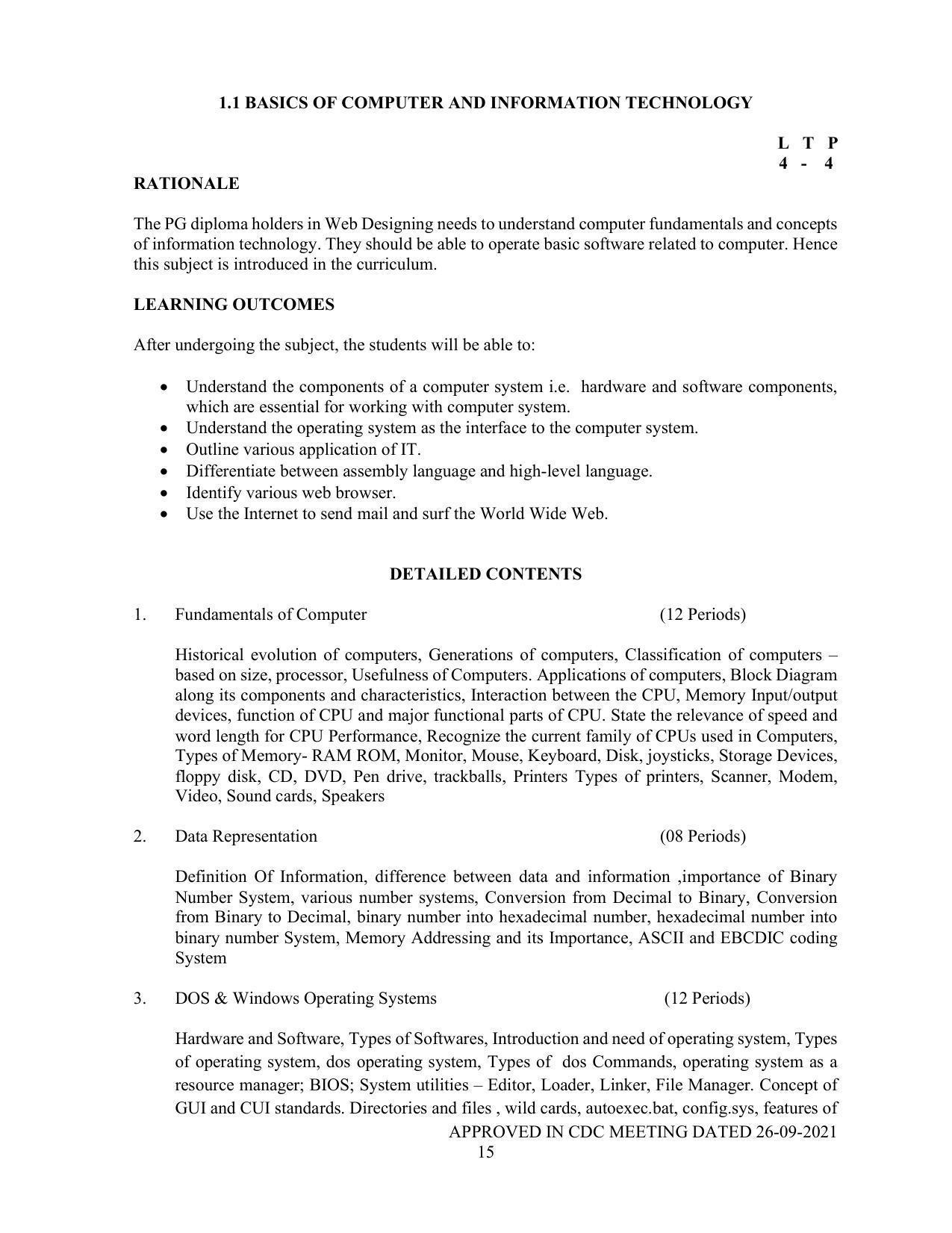 SYLLABUS FOR SEMESTER SYSTEM EFFECTIVE FROM (2021-2022) - P G DIPLOMA IN WEB DESIGNING - Page 15