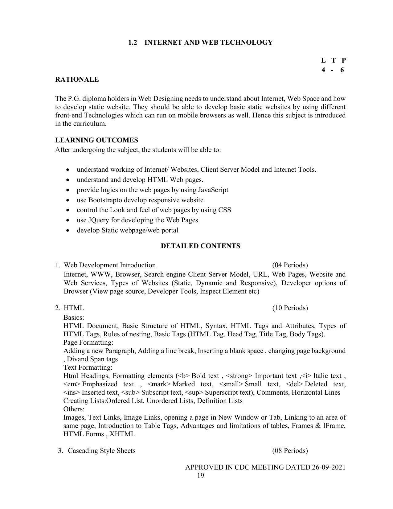 SYLLABUS FOR SEMESTER SYSTEM EFFECTIVE FROM (2021-2022) - P G DIPLOMA IN WEB DESIGNING - Page 19