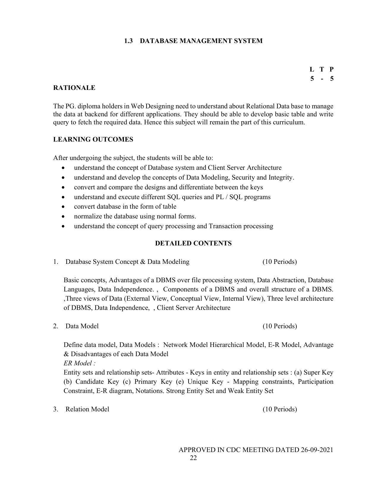 SYLLABUS FOR SEMESTER SYSTEM EFFECTIVE FROM (2021-2022) - P G DIPLOMA IN WEB DESIGNING - Page 22