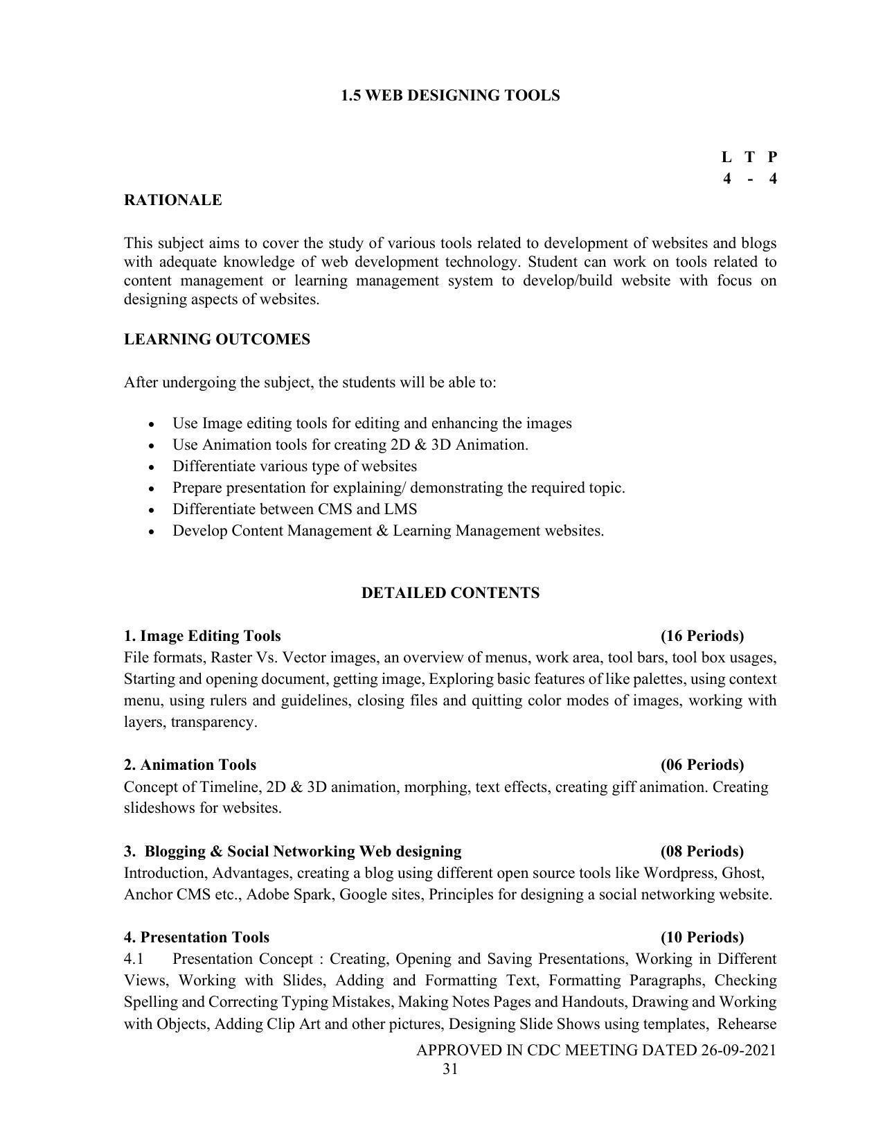 SYLLABUS FOR SEMESTER SYSTEM EFFECTIVE FROM (2021-2022) - P G DIPLOMA IN WEB DESIGNING - Page 31