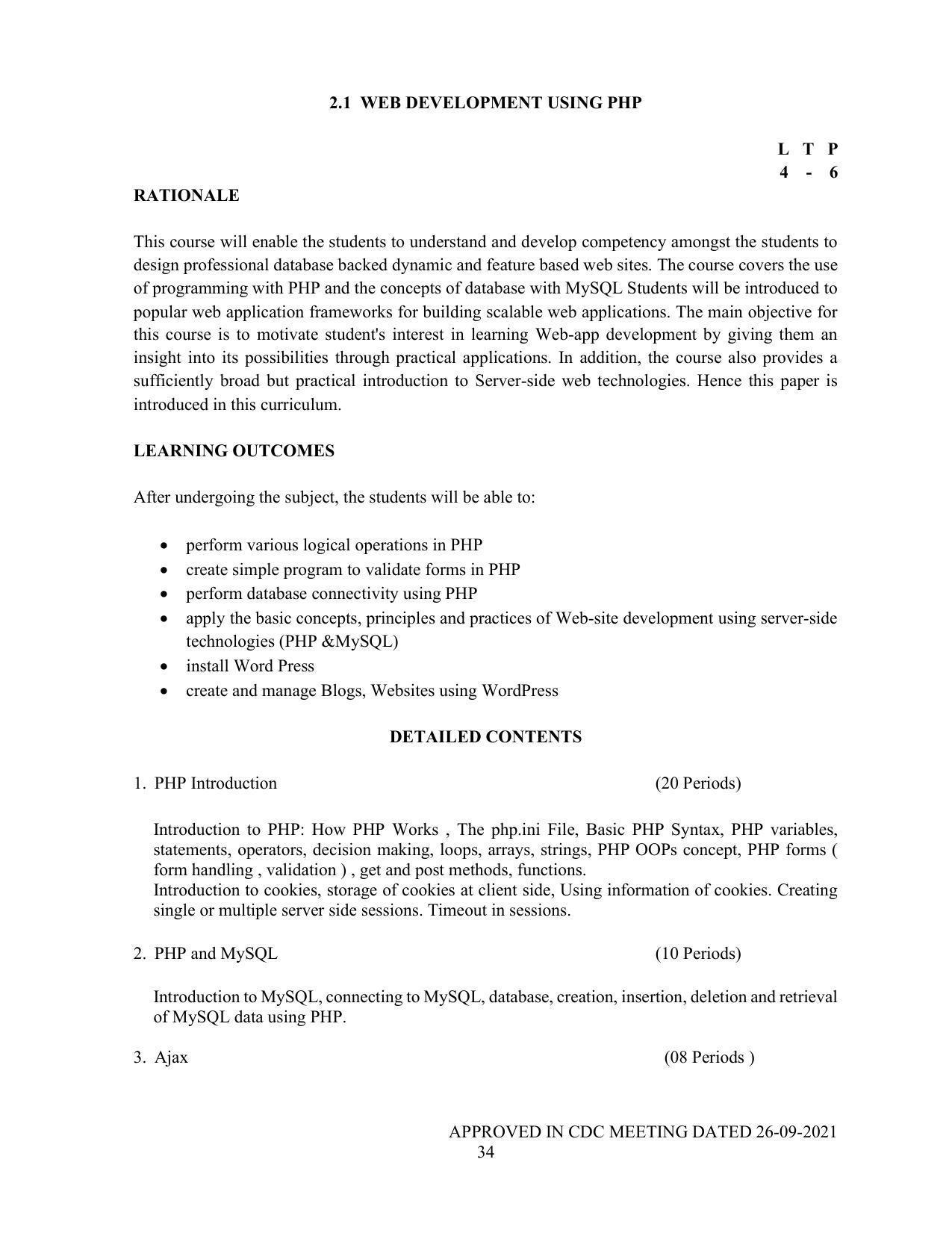 SYLLABUS FOR SEMESTER SYSTEM EFFECTIVE FROM (2021-2022) - P G DIPLOMA IN WEB DESIGNING - Page 34