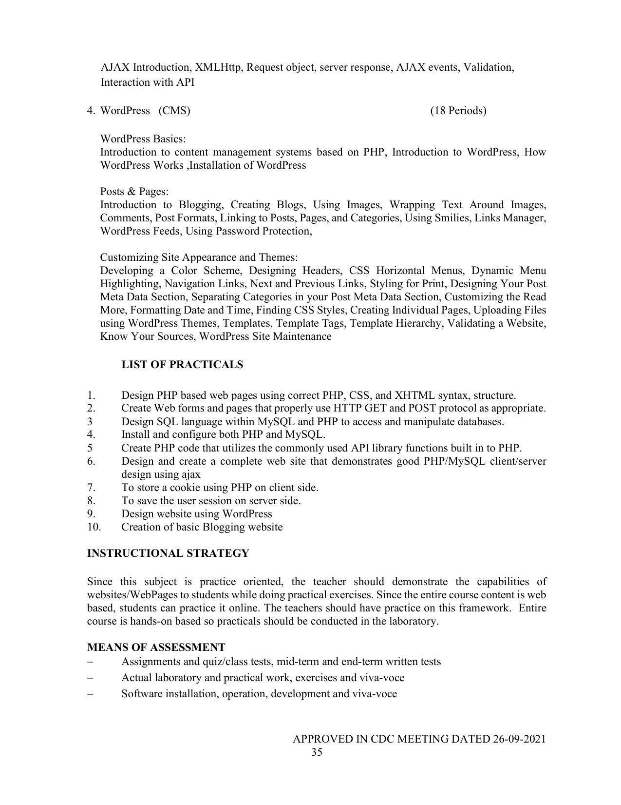 SYLLABUS FOR SEMESTER SYSTEM EFFECTIVE FROM (2021-2022) - P G DIPLOMA IN WEB DESIGNING - Page 35