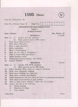 AP Inter 1st Year Principles of Crop Production-I (New) March-2019-Vocational Question Paper