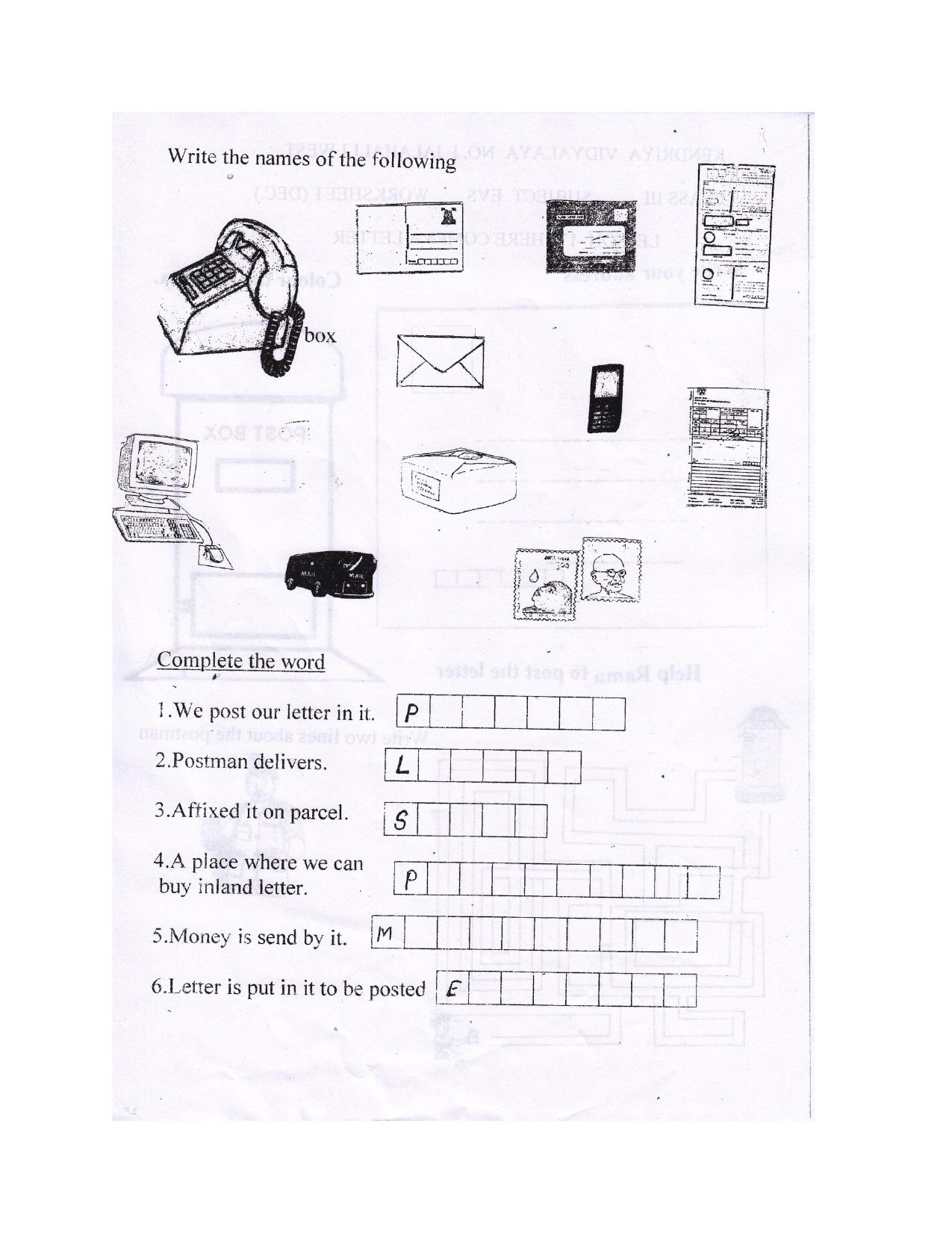 Worksheet for Class 3 EVS Assignment 31 Here Comes A Letter - Page 2