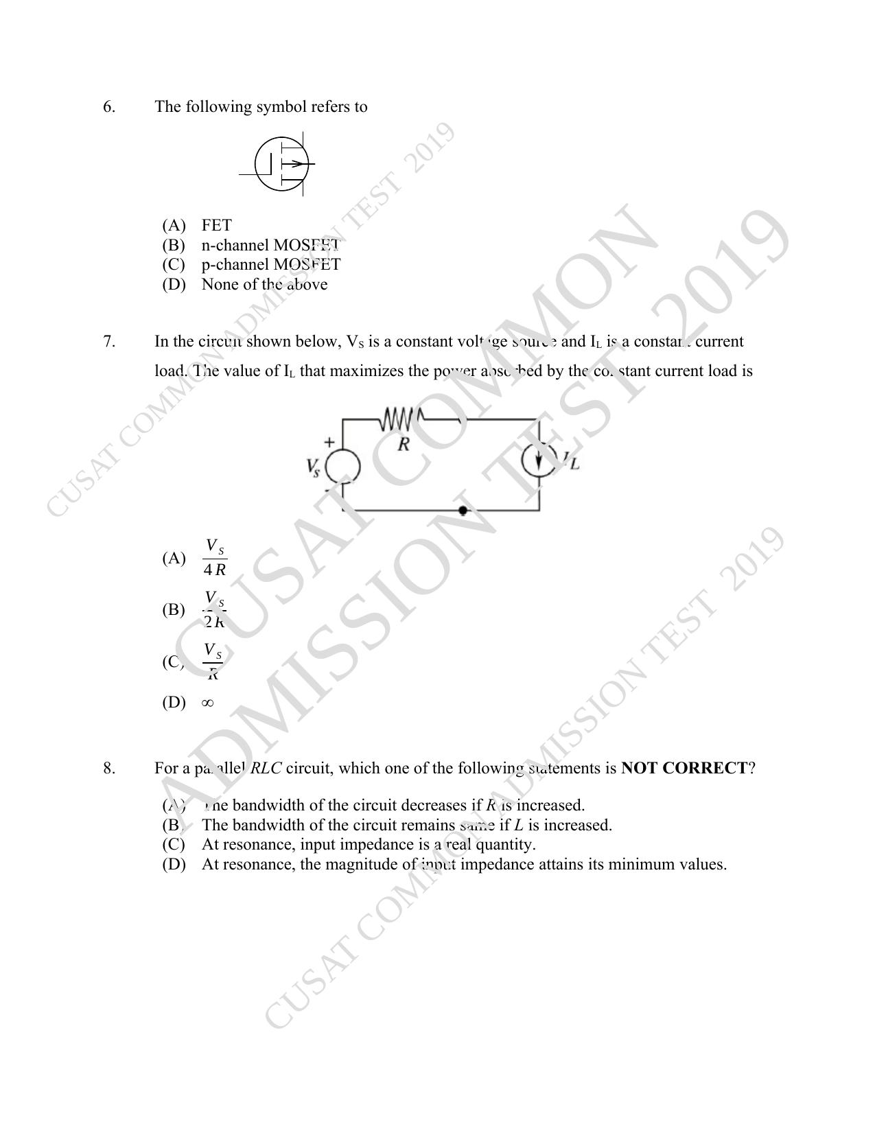 CUSAT CAT 2019 Msc Instrumentation Question Paper With Answer Key - Page 2