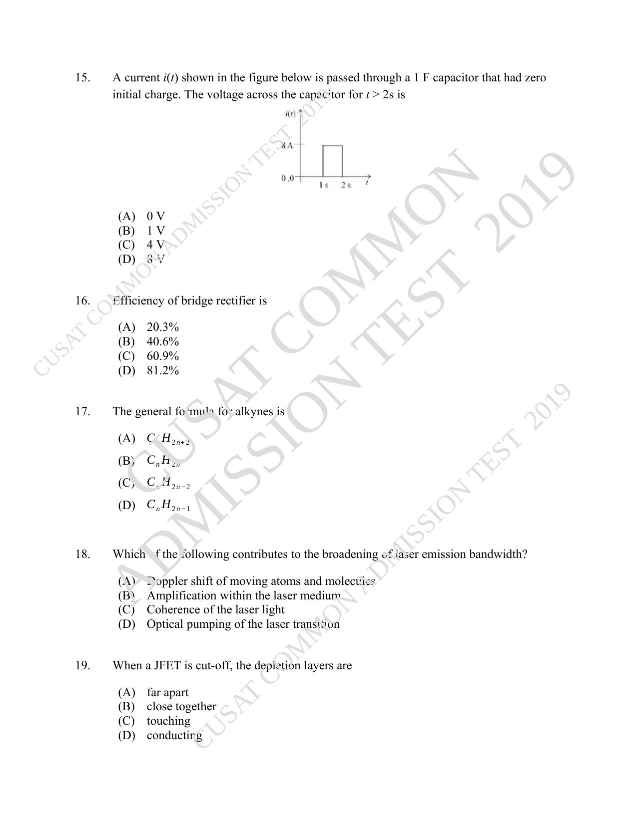 CUSAT CAT 2019 Msc Instrumentation Question Paper With Answer Key - Page 4
