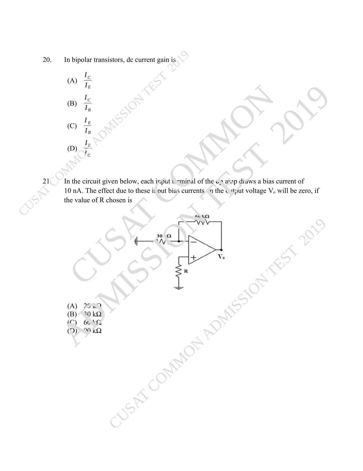 CUSAT CAT 2019 Msc Instrumentation Question Paper With Answer Key - Page 5