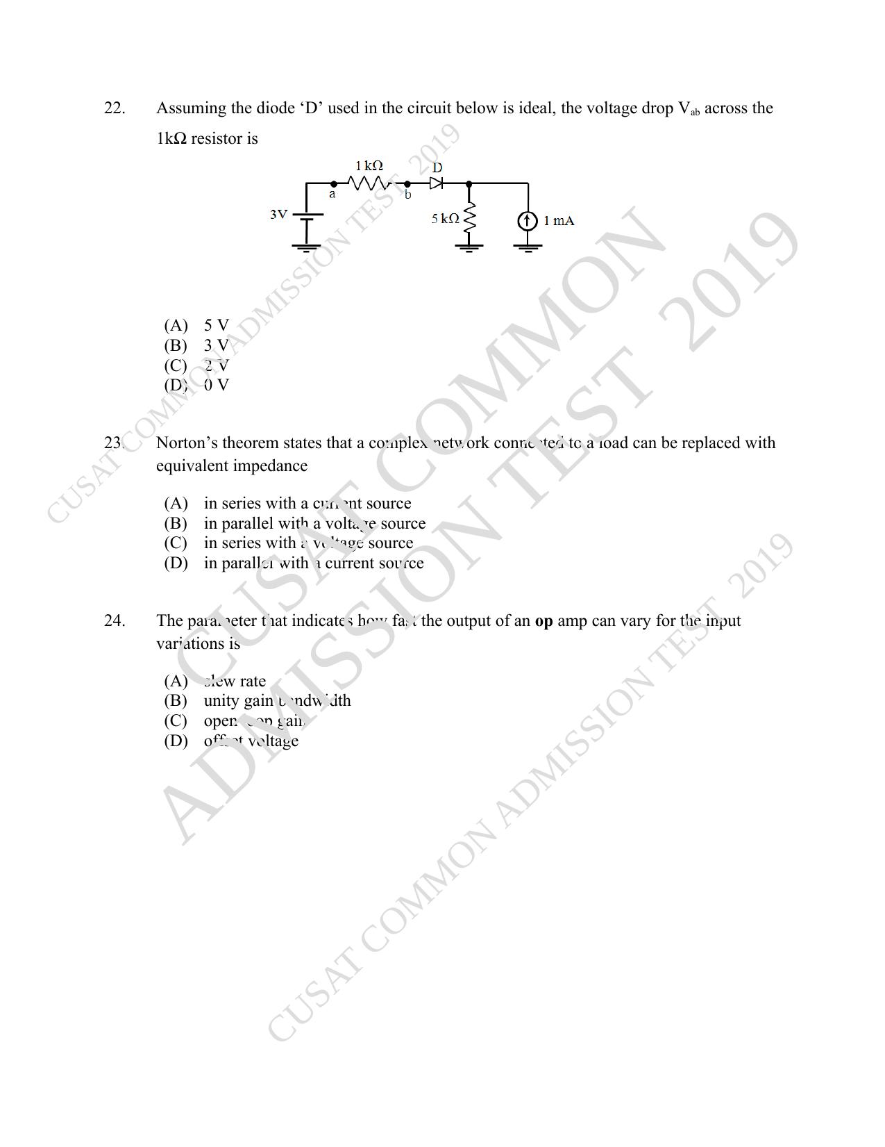 CUSAT CAT 2019 Msc Instrumentation Question Paper With Answer Key - Page 6