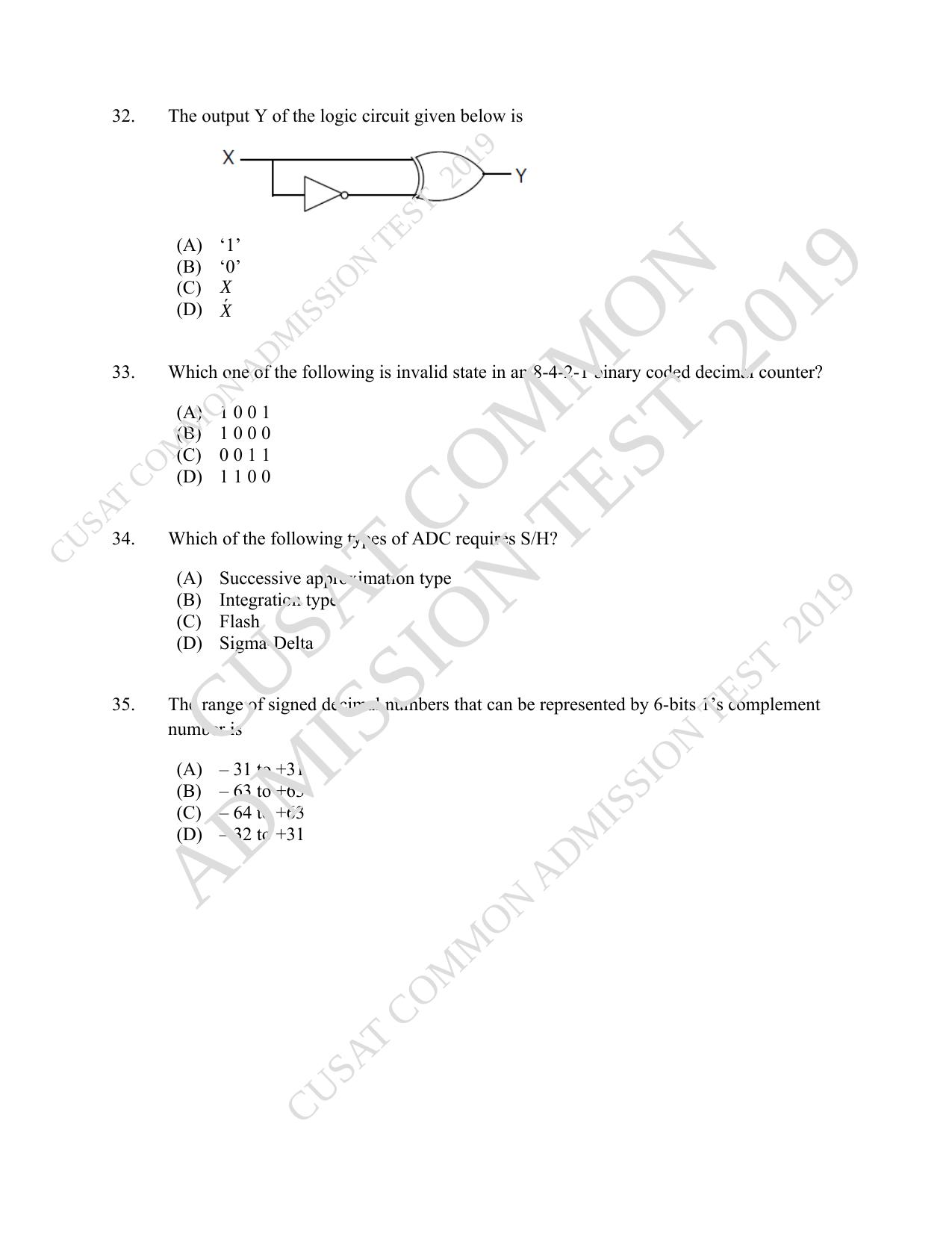 CUSAT CAT 2019 Msc Instrumentation Question Paper With Answer Key - Page 9