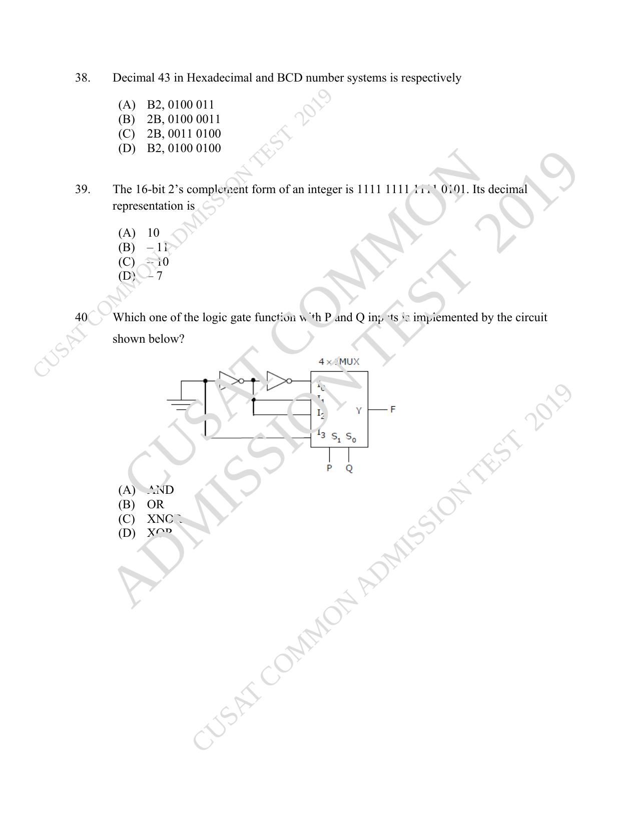 CUSAT CAT 2019 Msc Instrumentation Question Paper With Answer Key - Page 11