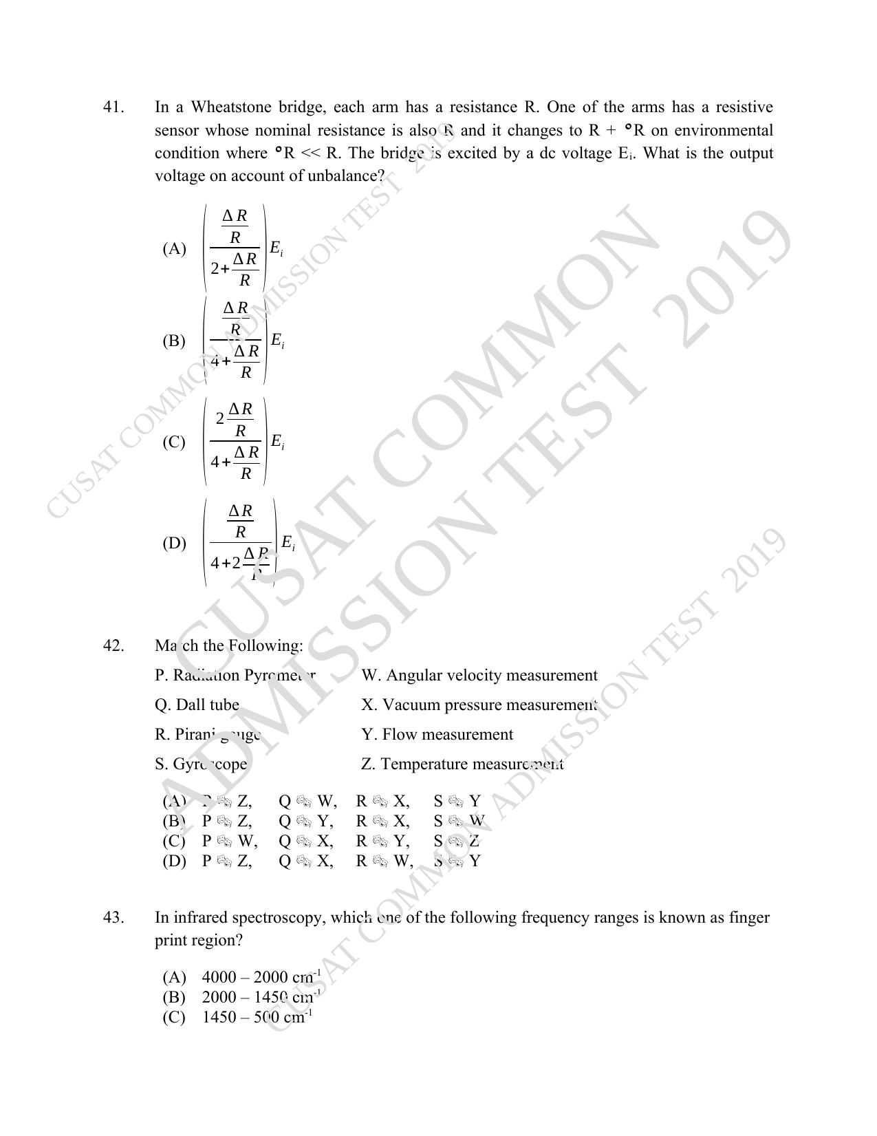 CUSAT CAT 2019 Msc Instrumentation Question Paper With Answer Key - Page 12