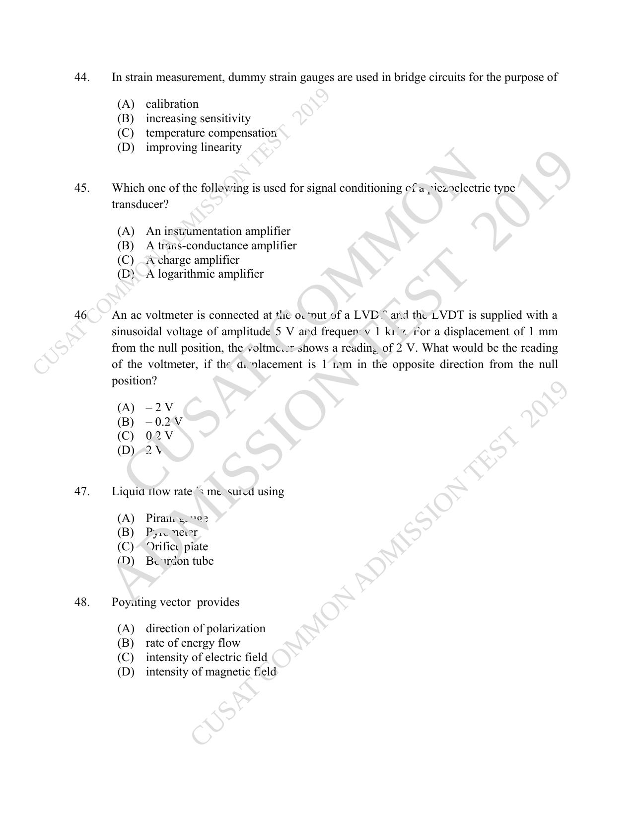 CUSAT CAT 2019 Msc Instrumentation Question Paper With Answer Key - Page 14