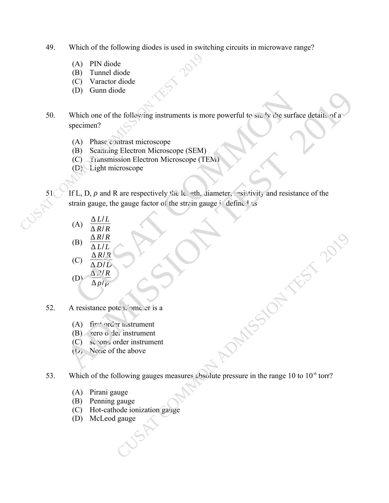 CUSAT CAT 2019 Msc Instrumentation Question Paper With Answer Key - Page 15