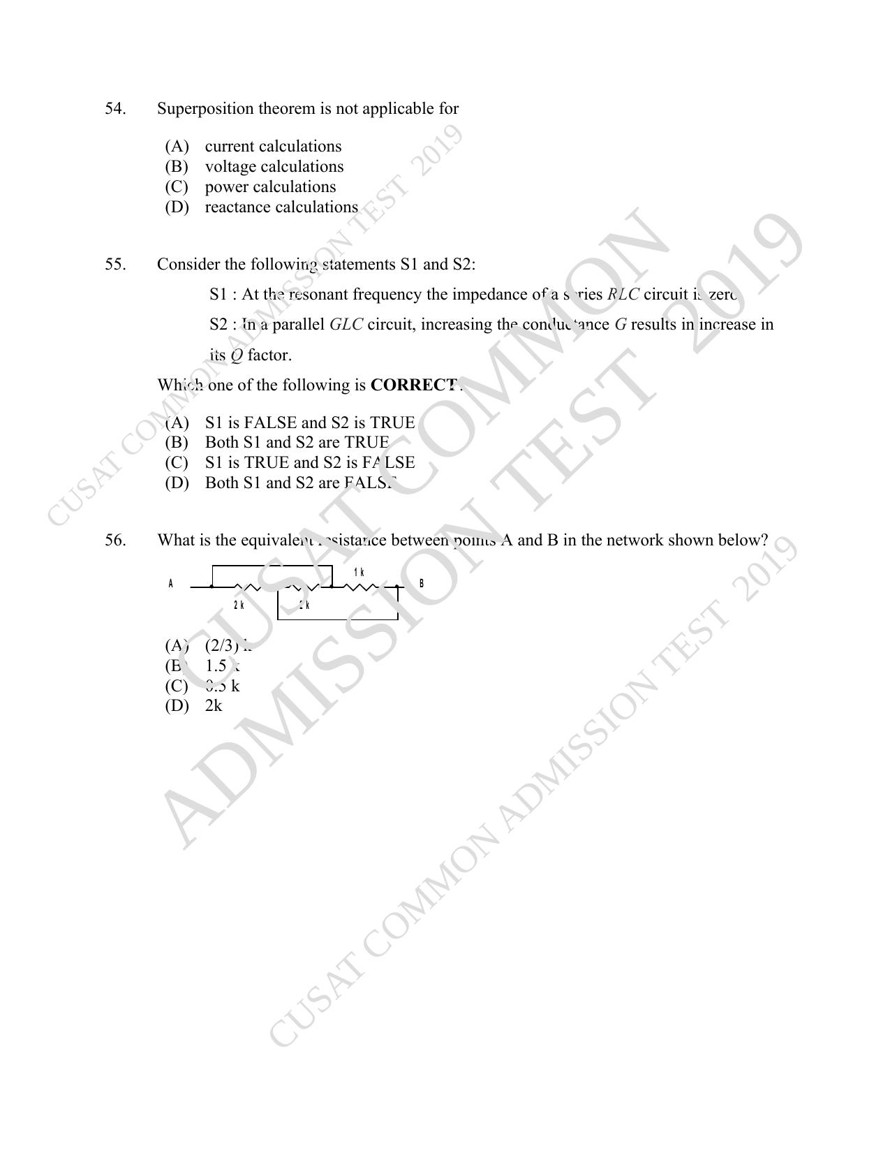 CUSAT CAT 2019 Msc Instrumentation Question Paper With Answer Key - Page 16