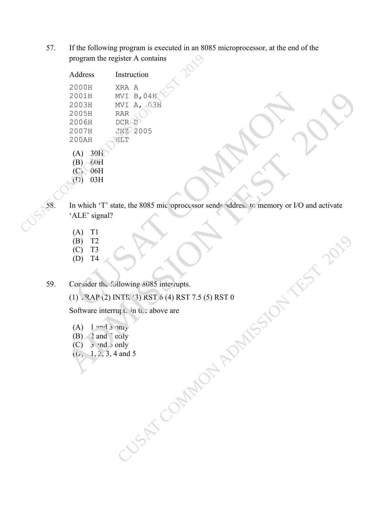 CUSAT CAT 2019 Msc Instrumentation Question Paper With Answer Key - Page 17