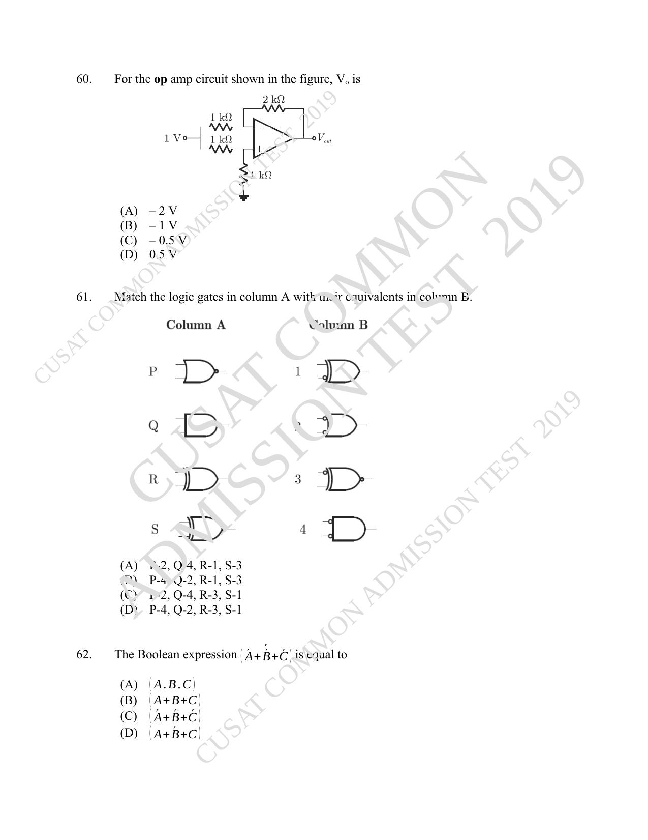 CUSAT CAT 2019 Msc Instrumentation Question Paper With Answer Key - Page 18