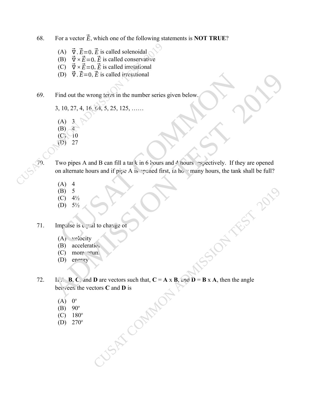 CUSAT CAT 2019 Msc Instrumentation Question Paper With Answer Key - Page 20