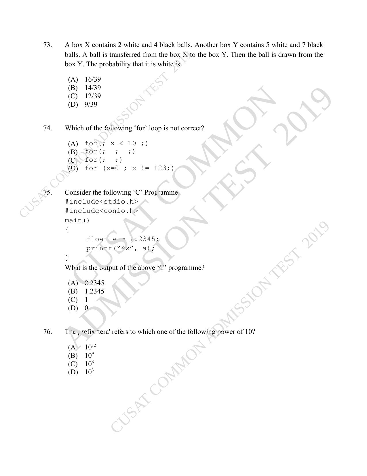 CUSAT CAT 2019 Msc Instrumentation Question Paper With Answer Key - Page 21