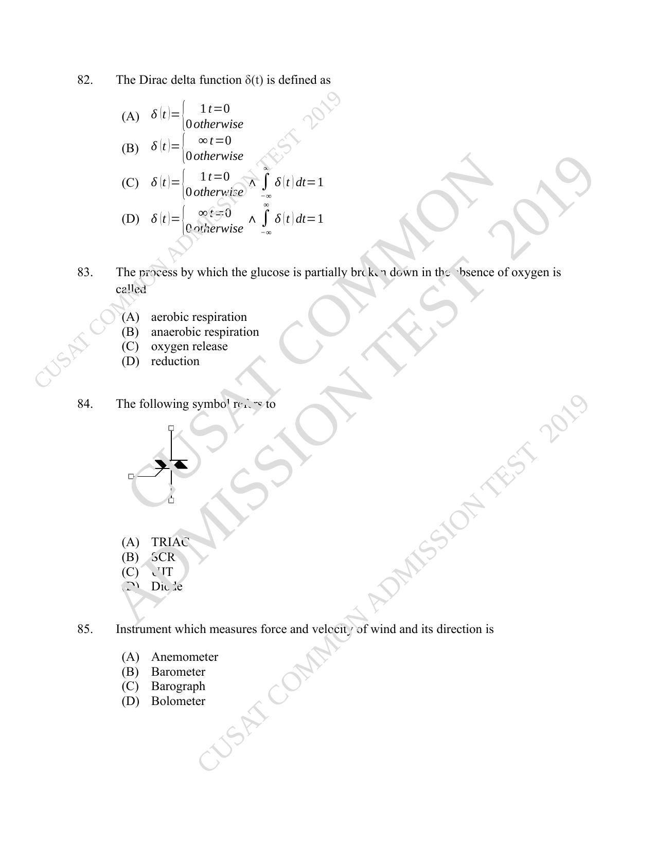 CUSAT CAT 2019 Msc Instrumentation Question Paper With Answer Key - Page 23
