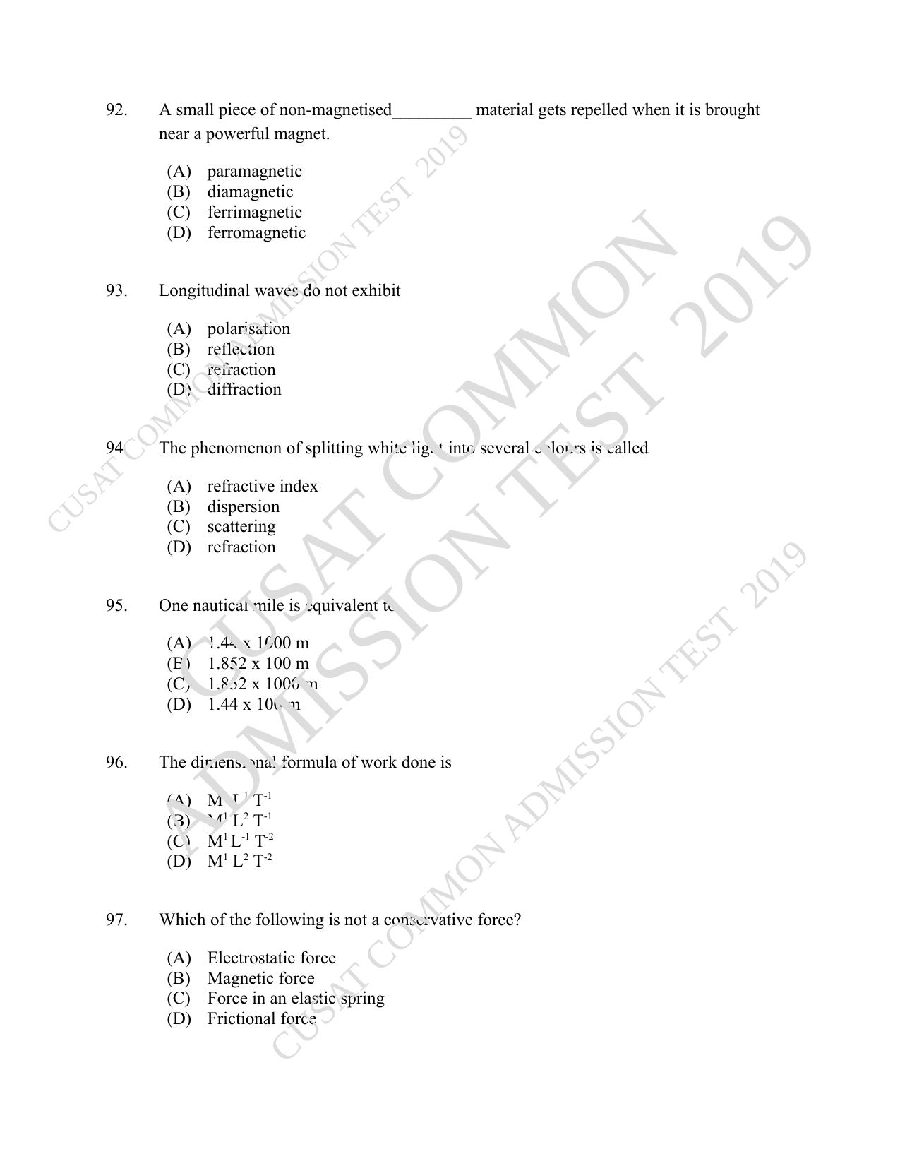 CUSAT CAT 2019 Msc Instrumentation Question Paper With Answer Key - Page 25