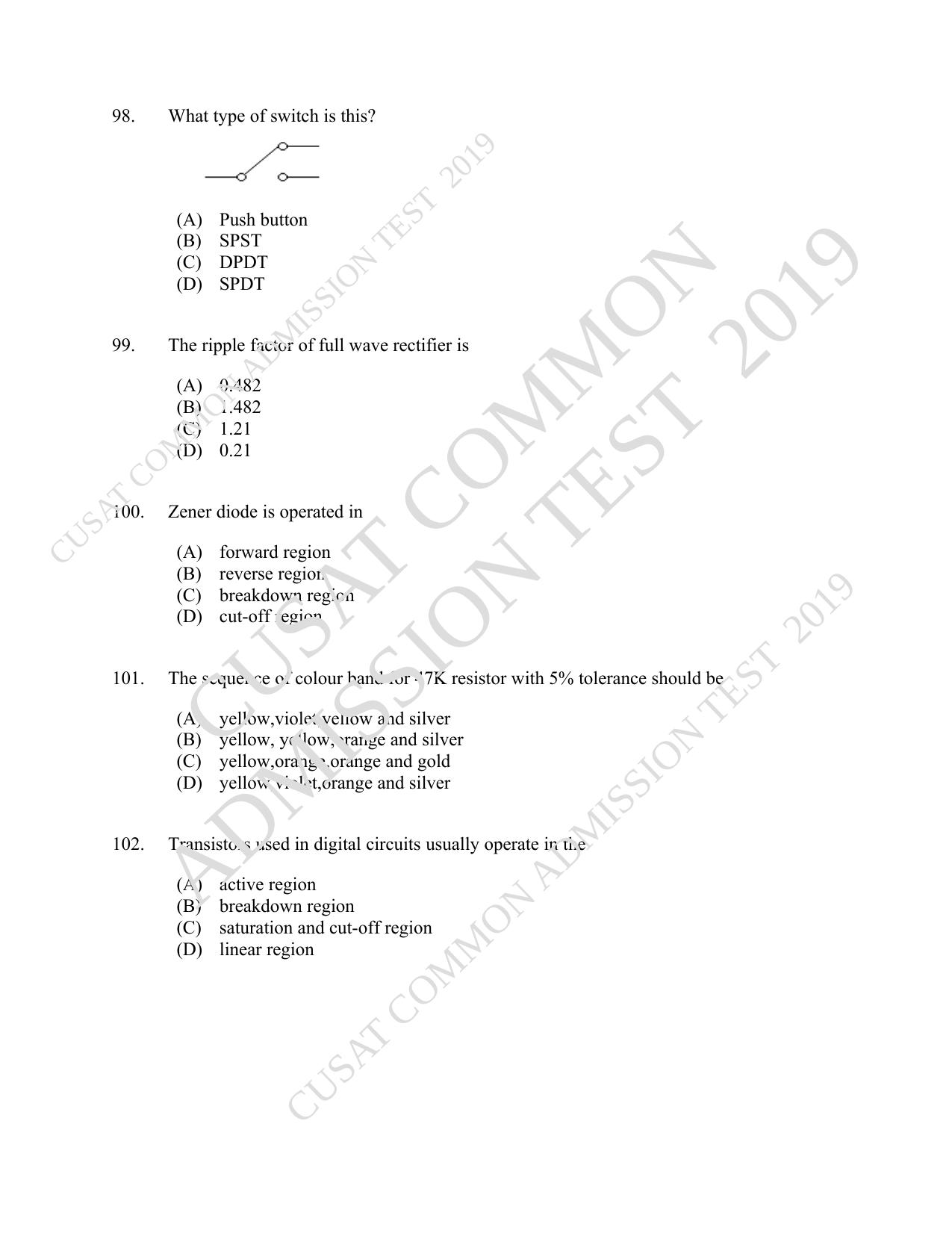CUSAT CAT 2019 Msc Instrumentation Question Paper With Answer Key - Page 26