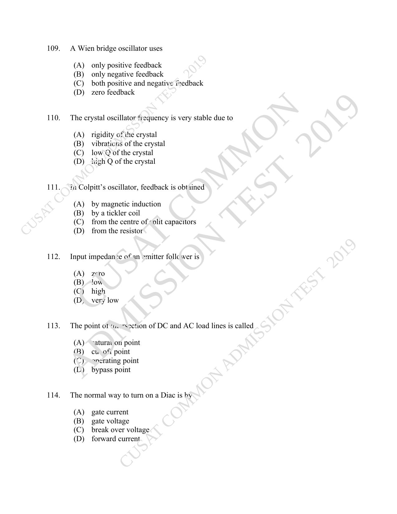 CUSAT CAT 2019 Msc Instrumentation Question Paper With Answer Key - Page 28