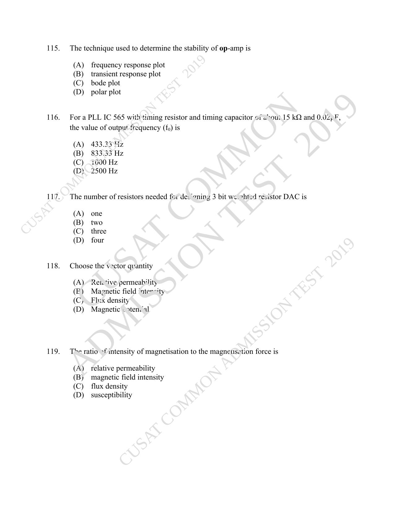 CUSAT CAT 2019 Msc Instrumentation Question Paper With Answer Key - Page 29