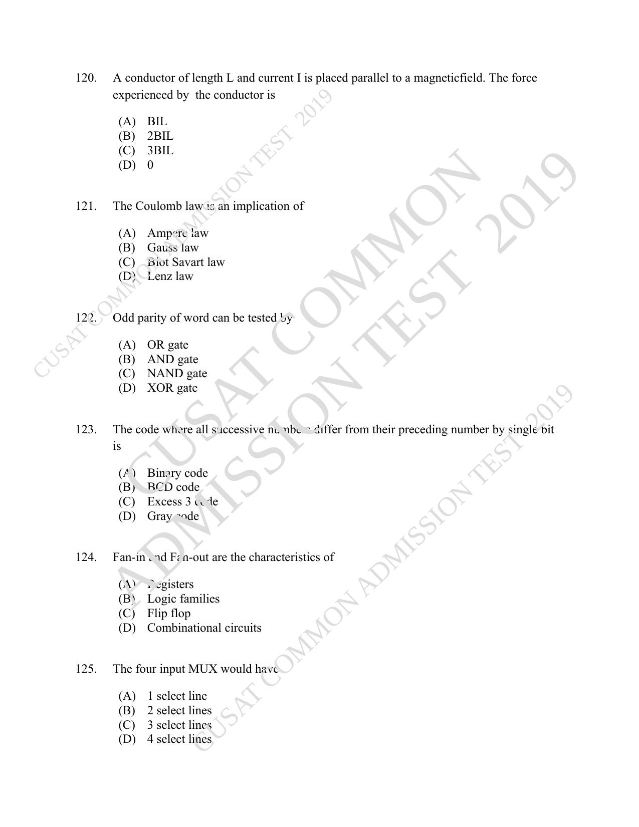 CUSAT CAT 2019 Msc Instrumentation Question Paper With Answer Key - Page 30