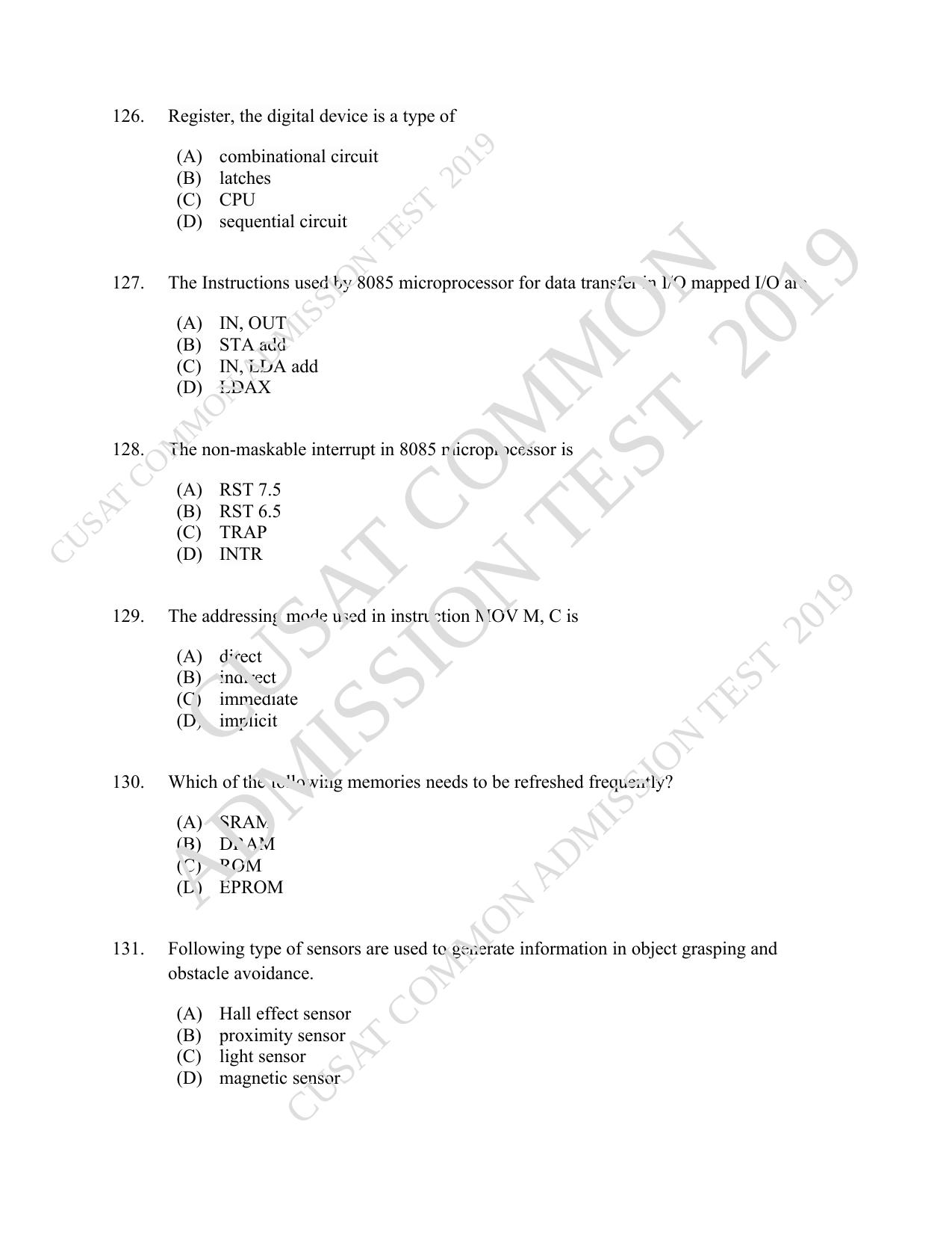 CUSAT CAT 2019 Msc Instrumentation Question Paper With Answer Key - Page 31
