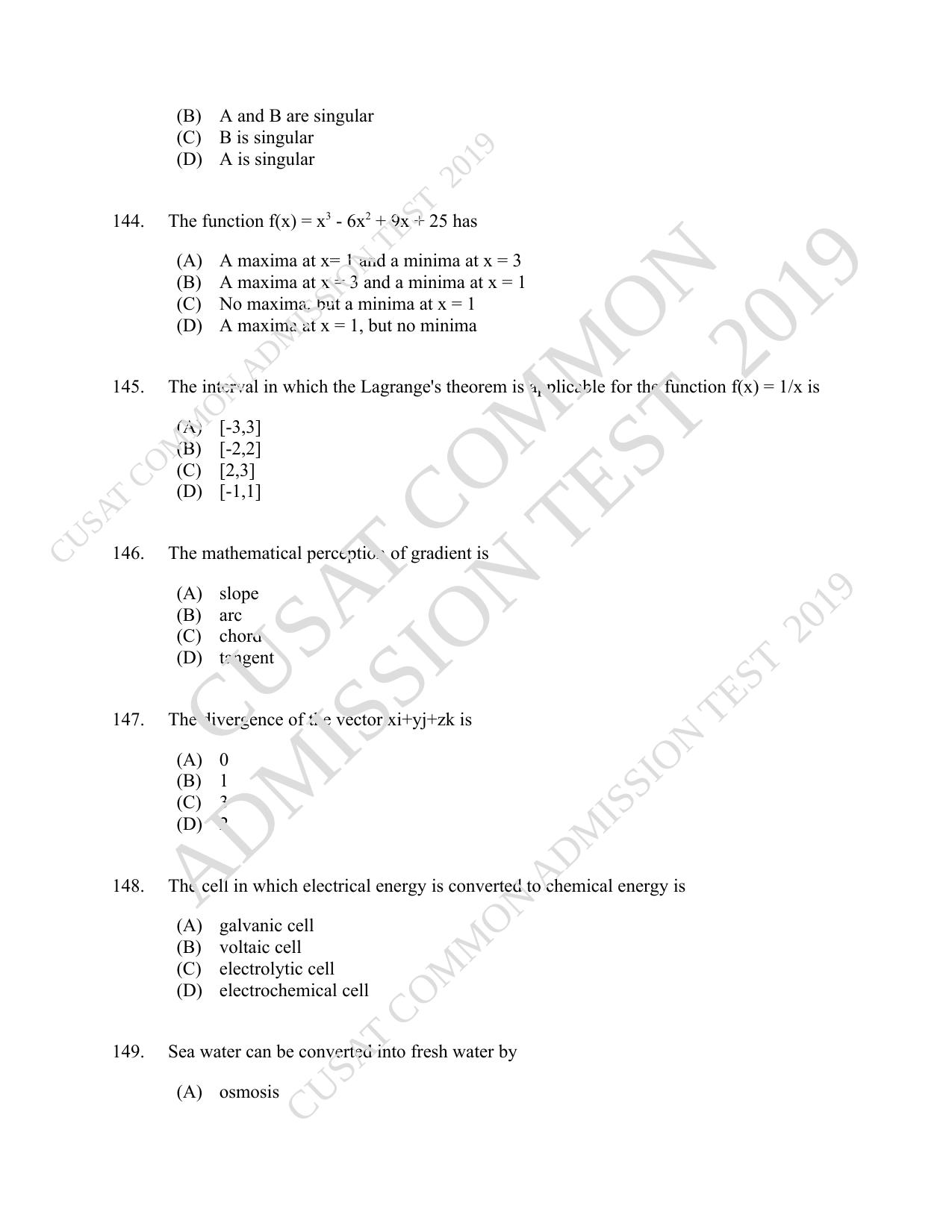 CUSAT CAT 2019 Msc Instrumentation Question Paper With Answer Key - Page 34