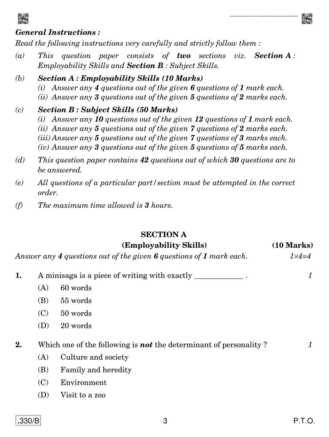 CBSE Class 12 Tourism 2020 Compartment Question Paper - Page 3