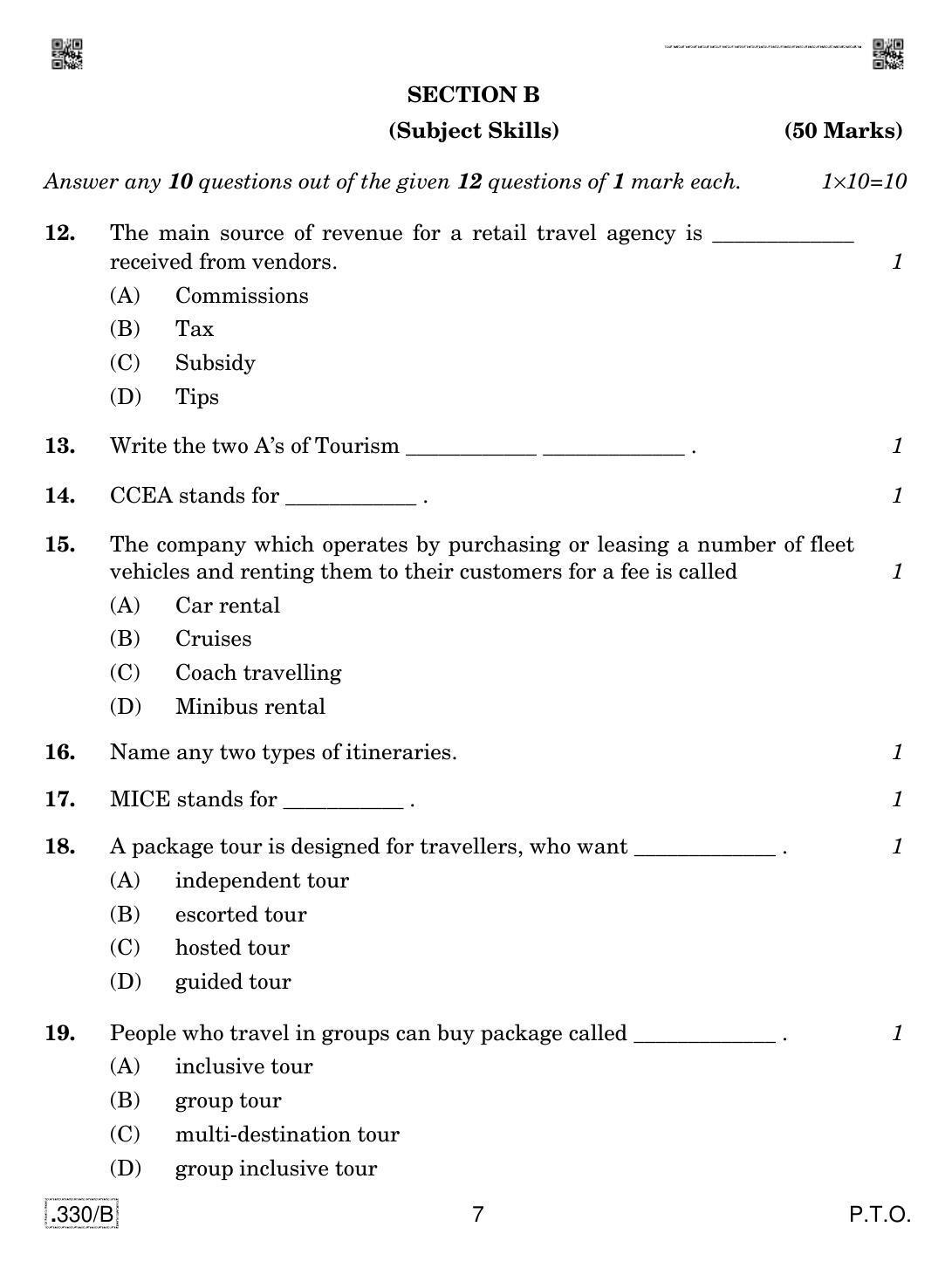 CBSE Class 12 Tourism 2020 Compartment Question Paper - Page 7