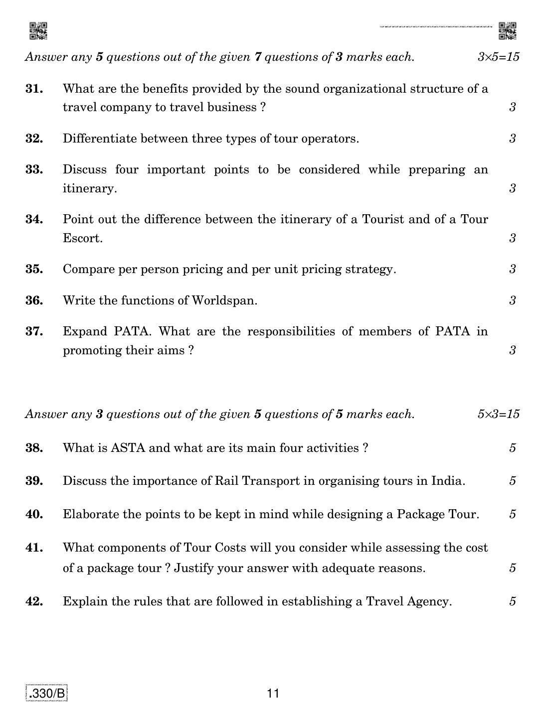 CBSE Class 12 Tourism 2020 Compartment Question Paper - Page 11