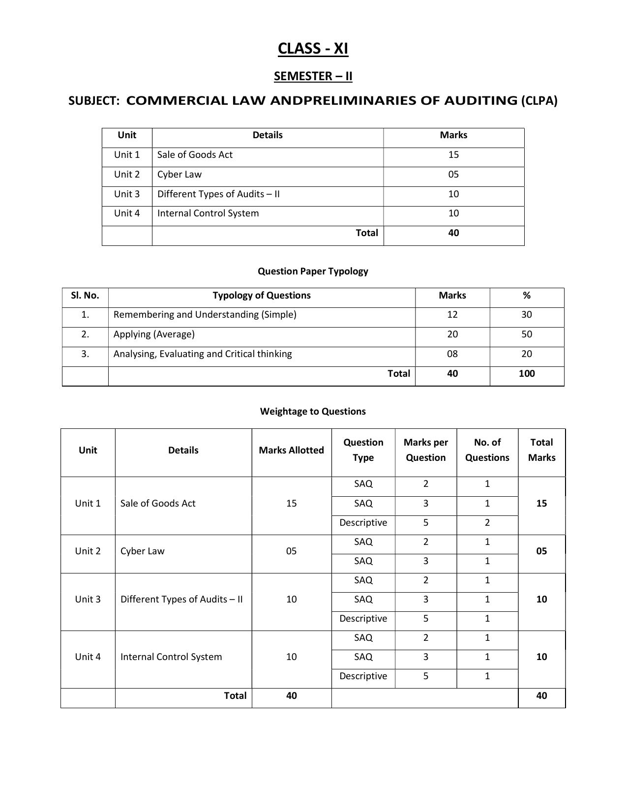 WBCHSE Class 11 & 12 Syllabus for Commercial Law and Preliminaries of Auditing (CLPA) (SET II) - Page 6