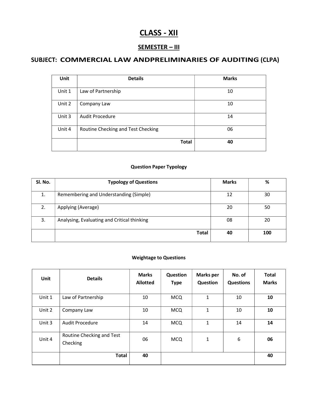 WBCHSE Class 11 & 12 Syllabus for Commercial Law and Preliminaries of Auditing (CLPA) (SET II) - Page 10