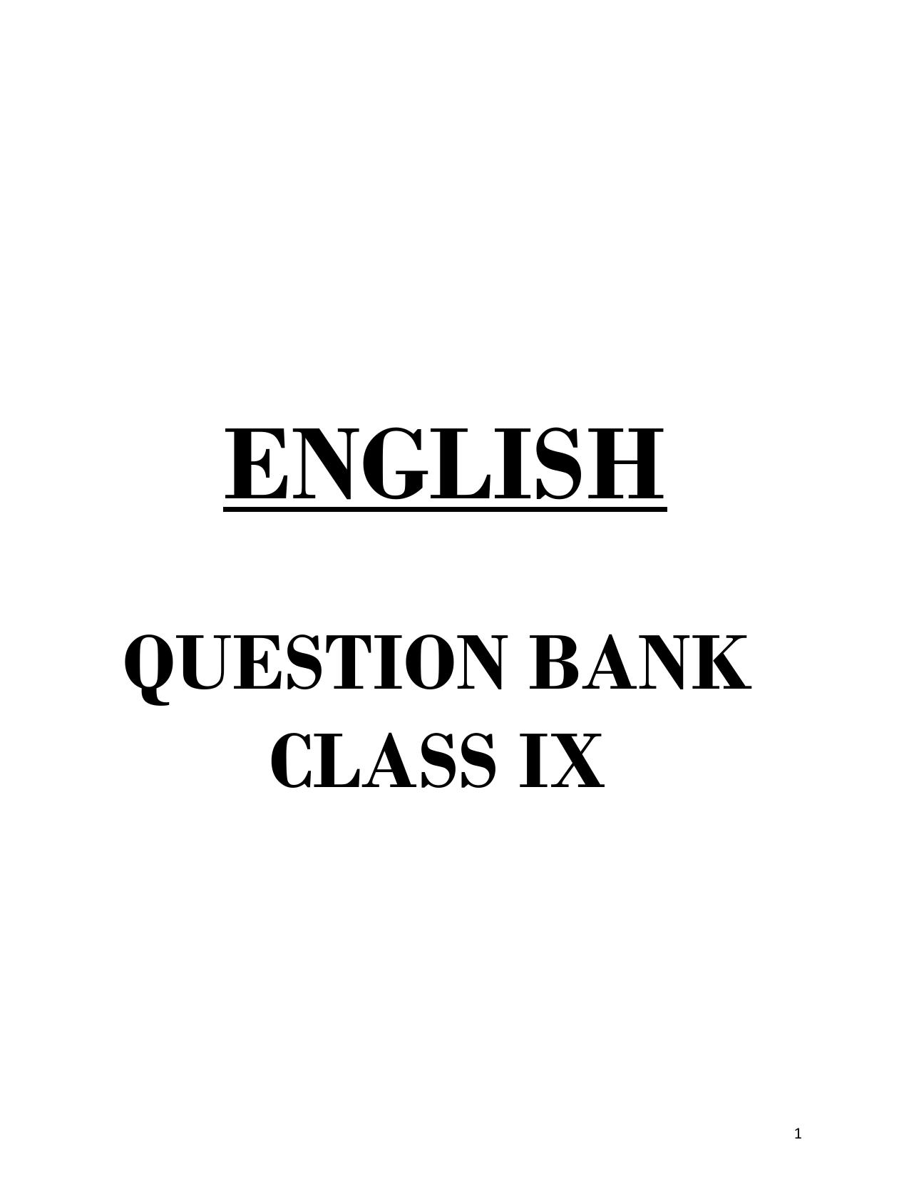 UP Board (UPMSP) Class 9 English Question Bank - Page 1