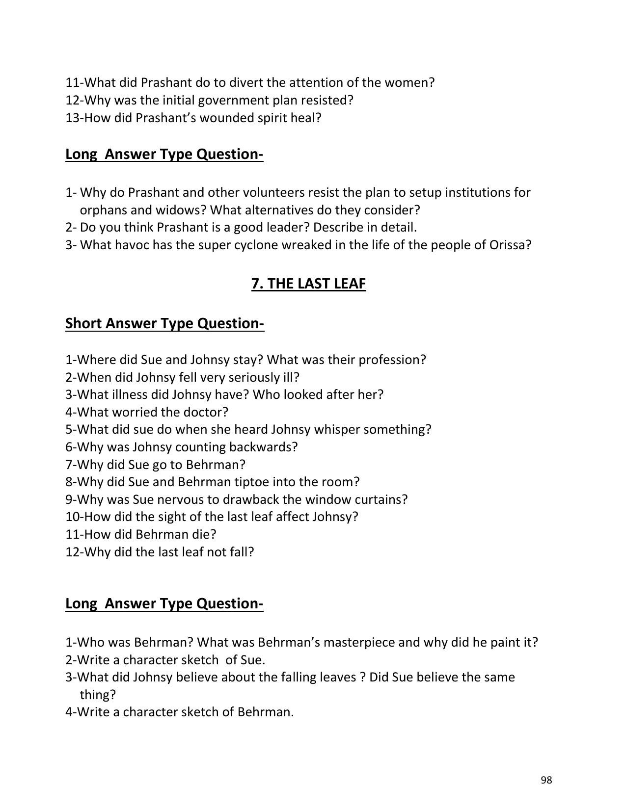 UP Board (UPMSP) Class 9 English Question Bank - Page 98