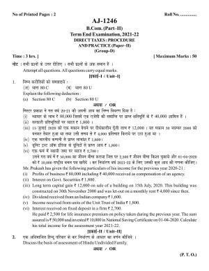 Bilaspur University Question Paper 2021-2022: B.COM Part-II (Two) (10+2+3)  II.Direct Taxes Procedure & Practice Paper 2