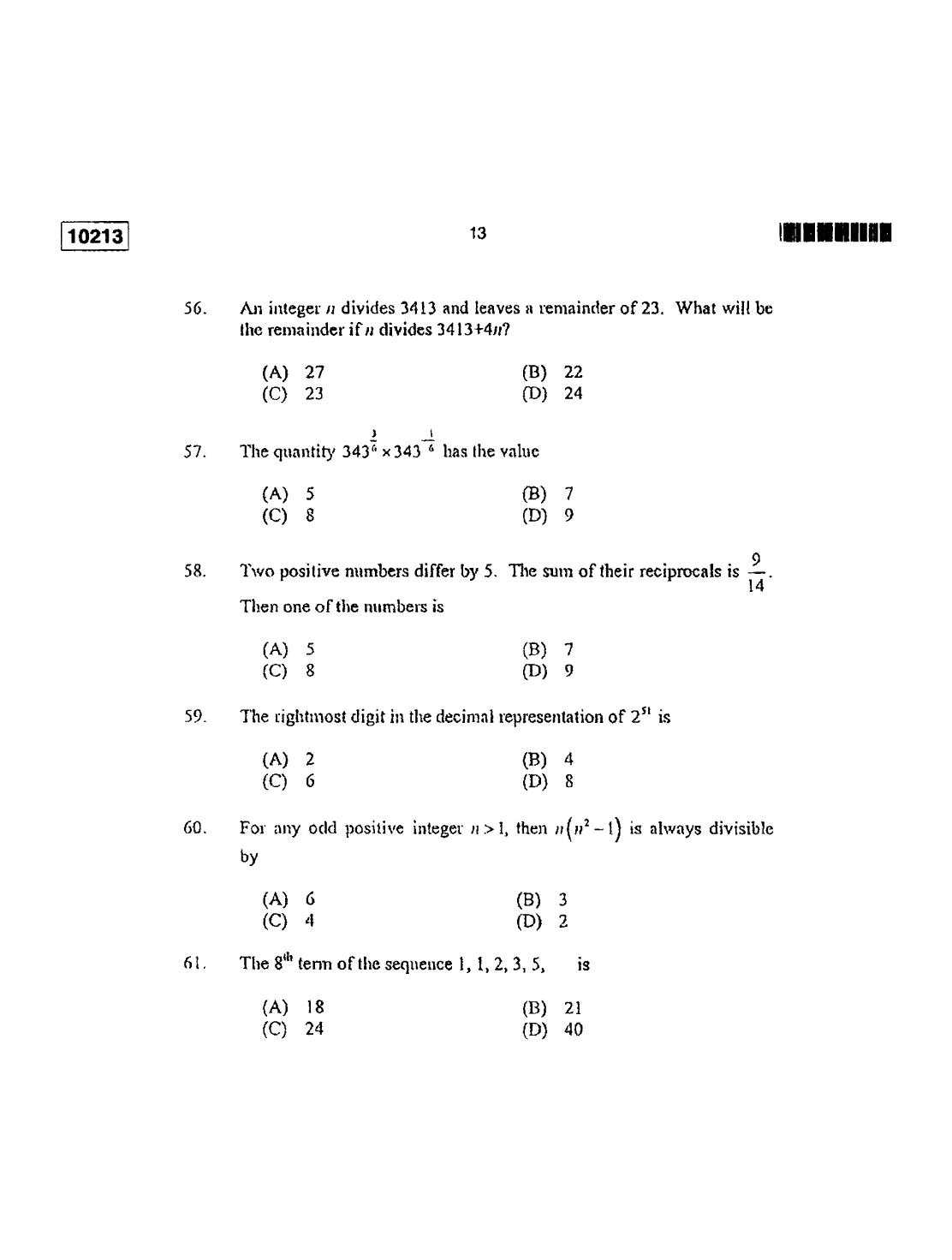 CUSAT CAT 2013 Lateral Entry Question Paper - Page 14