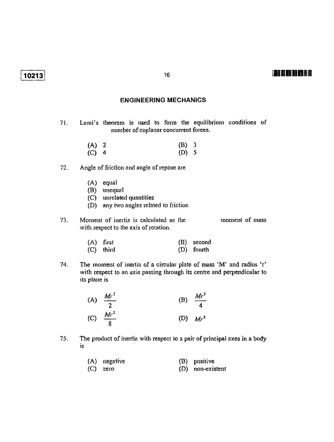CUSAT CAT 2013 Lateral Entry Question Paper - Page 17