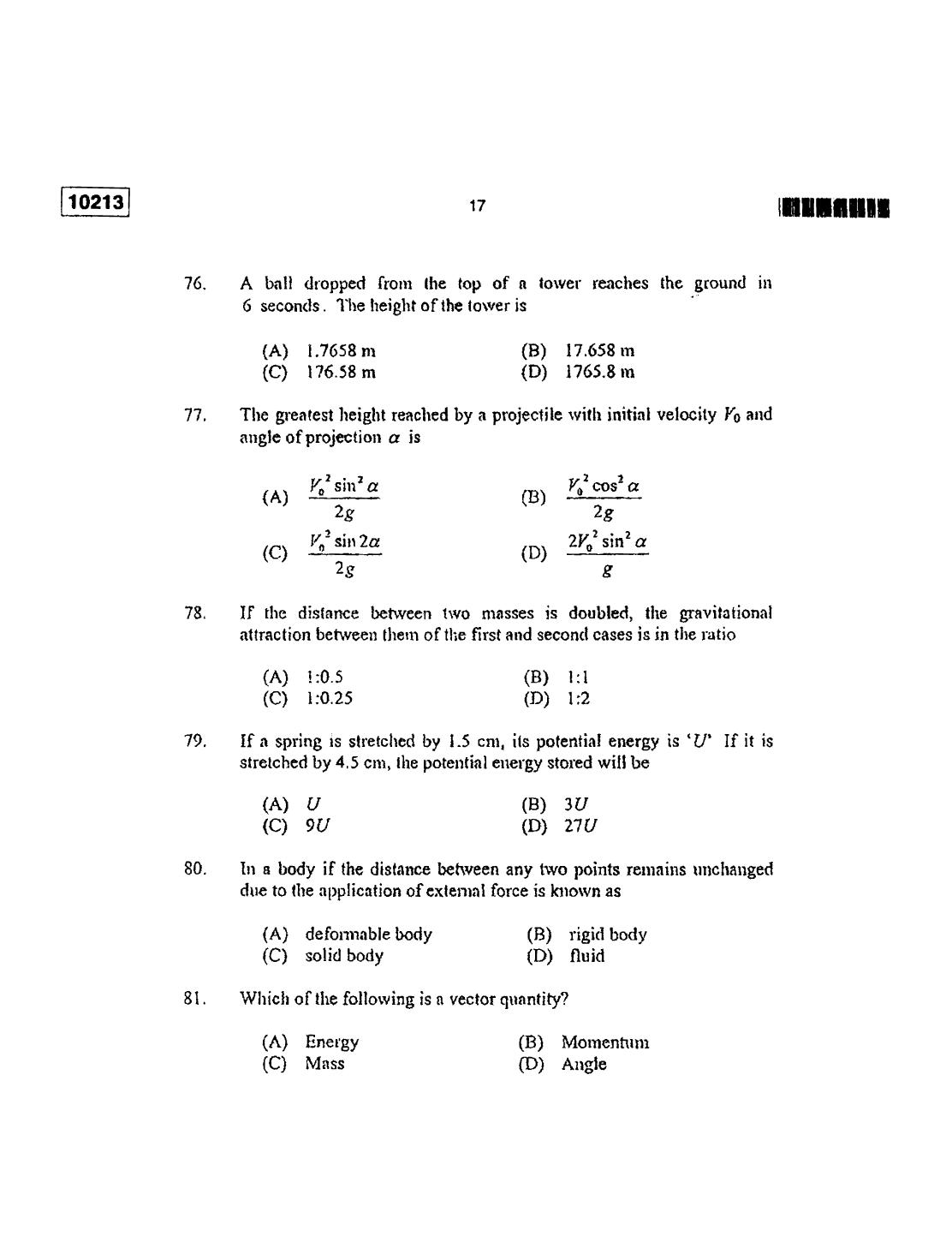 CUSAT CAT 2013 Lateral Entry Question Paper - Page 18