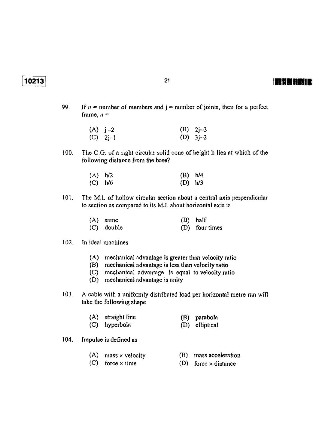 CUSAT CAT 2013 Lateral Entry Question Paper - Page 22