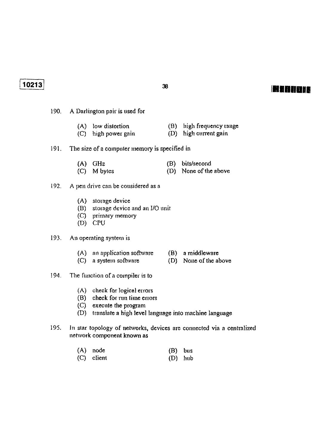 CUSAT CAT 2013 Lateral Entry Question Paper - Page 39