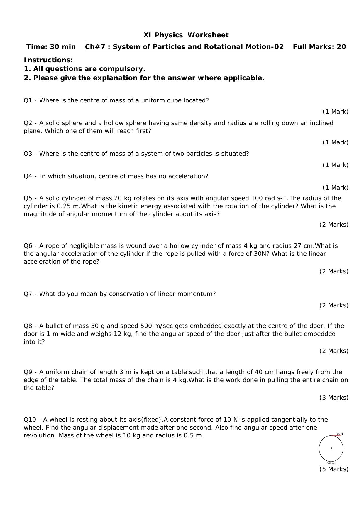 CBSE Worksheets for Class 11 Physics System of Particles Assignment 2 - Page 1